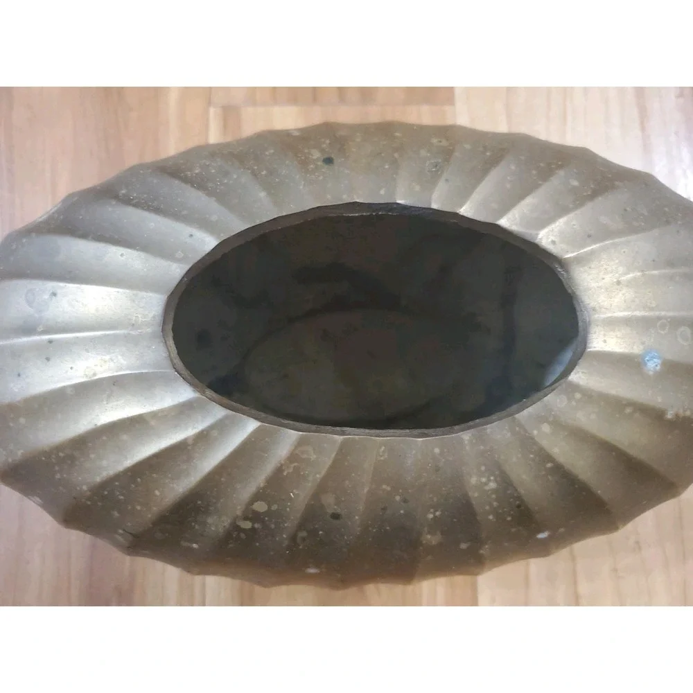 Vintage Solid Brass Oval Ribbed Scallop Vase Planter Decor 12